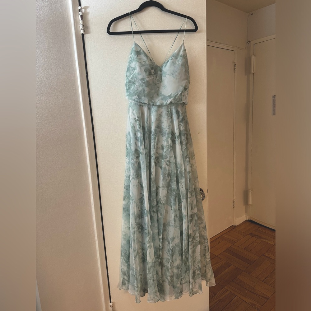 Jenny Yoo / worn 1x / Inesse print / mist multi-watercolor chiffon / hemmed 5’6”